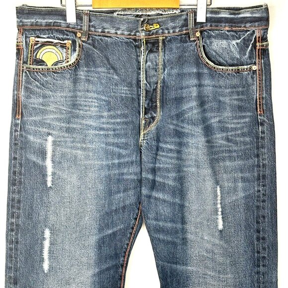 The Year Of Pig Mens Jeans Distressed Gold Silver Embroidered Straight 40x34 - Picture 3 of 16